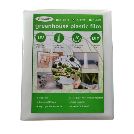 6.5x13 Ft Greenhouse Plastic Sheeting, 6 mil Green House Plastic Covering, Clear Tarps Heavy Duty Waterproof, UV-Resistant