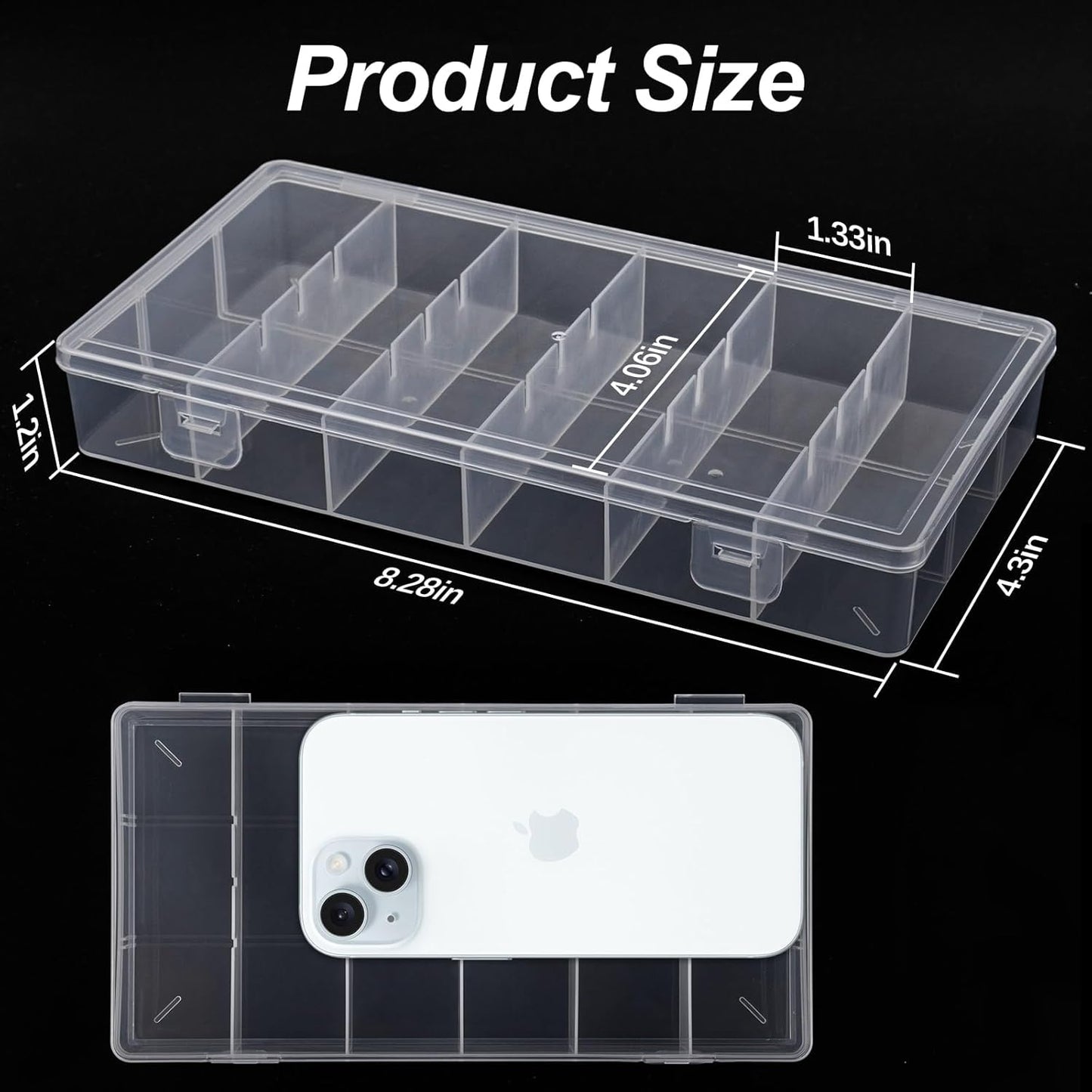 Skiennix Clear Plastic Storage Box - Versatile Organizer for Makeup, Jewelry & Tackle (2-Pack)
