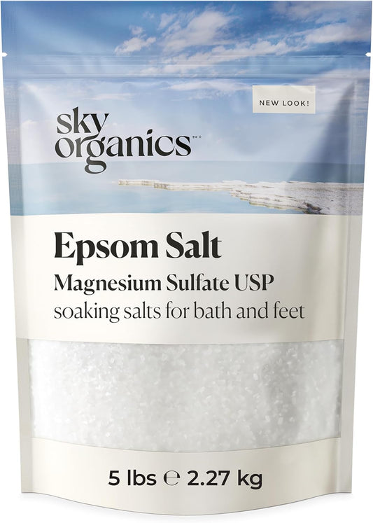 Sky Organics - Epsom Salt Bath Soak, 5 lbs - 100% Pure Magnesium Sulfate - Unscented & Vegan