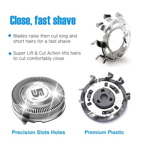 Philips Norelco SH50 Replacement Heads - 6-Piece Pack with Blade Retaining Rings for 5000 Series
