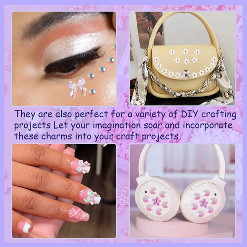 3200Pcs Nail Bow Charms Resin Jelly Rhinestones for Crafting, Multicolor Flatback Rainbow Gems, Bedazzling Crystal 3D Flowers with 3Pcs 10ml B7000 for DIY Crafts Clothing Shoes Nail Art