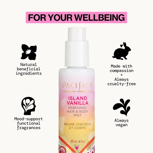 Pacifica Island Vanilla Hair Mist | Mood-Lifting Perfume & Body Spray for Women - 6 oz, Vegan & Cruelty-Free