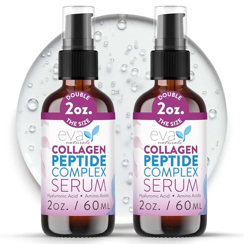 Eva Naturals Multi Peptide Face Serum - Anti-Aging Collagen Peptides for Plump, Firm Skin | 2 oz (2 Pack)