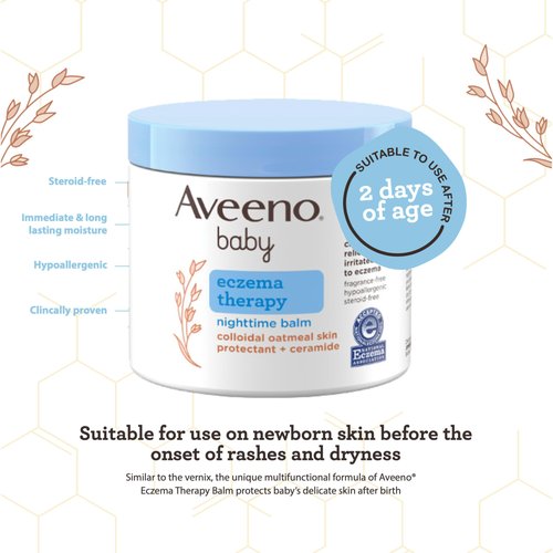 Aveeno Baby Eczema Therapy Nighttime Body Balm, Moisturizing Eczema Treatment, Ceramides, Triple Oat Complex, Soothes Dry, Itchy Skin, Hypoallergenic, Fragrance & Steroid Free, 11oz