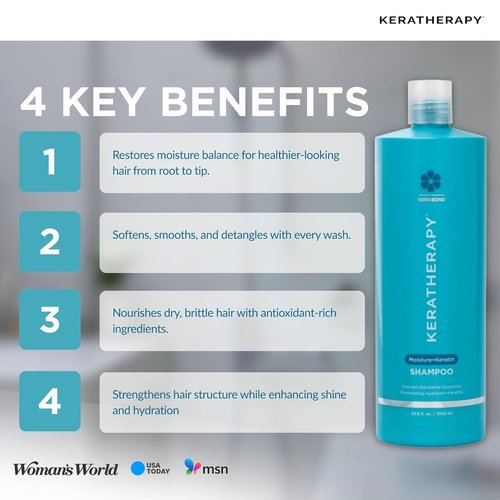 KERATHERAPY Keratin Infused Moisture Shampoo - Anti-Frizz Formula for Oily Scalp & Dry Ends | 33.8 fl. oz.