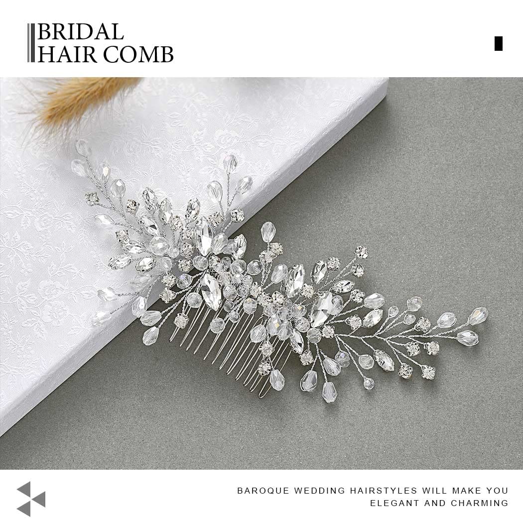 Catery Rhinestones Bridal Hair Comb - Silver Side Wedding Hair Accessory with Beads for Brides, Women, and Girls (A silver)