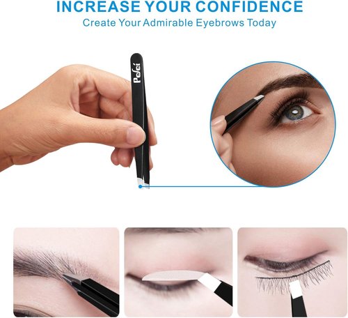 Pefei Tweezers Set - Professional Stainless Steel Eyebrow Tweezers for Precision Hair Removal - Black