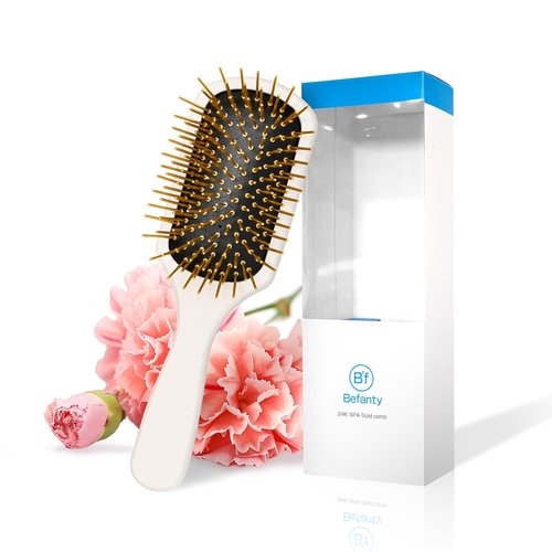 24K Gold Plated Gua Sha Hairbrush - Anti-Static Scalp Massager & Detangler for All Hair Types