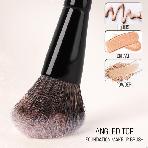 KINGMAS Dual-Ended Foundation & Bronzer Duo Brush - Angled & Round Top for Flawless Makeup Blending (Black)