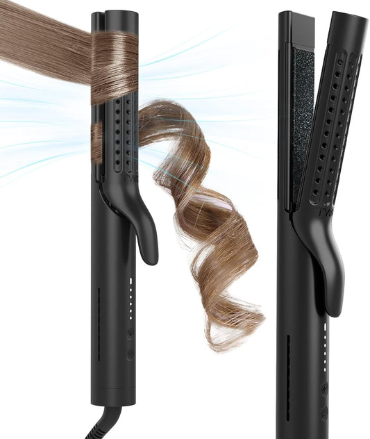 TYMO Airflow Curling Iron - 2 in 1 Flat Iron & Curler with Anti-Scald Technology, 1.25 Inch, Black