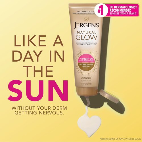 Jergens Natural Glow Self Tanner - Daily Moisturizer for Medium to Deep Skin Tone | 7.5 Oz with Coconut Oil & Vitamin E
