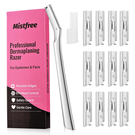 Skiennix Dermaplane Razor - Professional Metal Tool for Face & Eyebrows | 12 Refill Blades Included