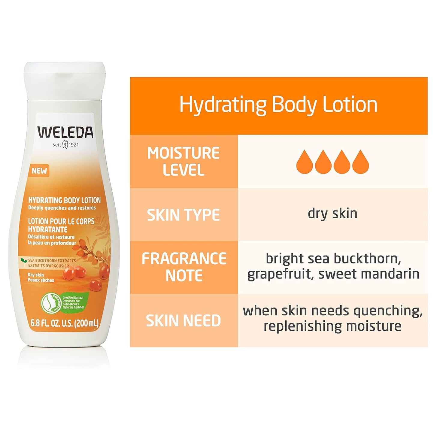 Weleda Hydrating Sea Buckthorn Body Lotion - Nourishing Formula, 6.8 Fl Oz