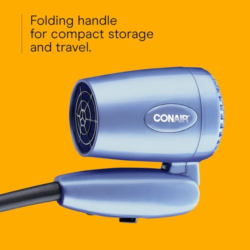 Conair Travel Hair Dryer - 1600W Compact Dual Voltage Blow Dryer with Folding Handle | Blue