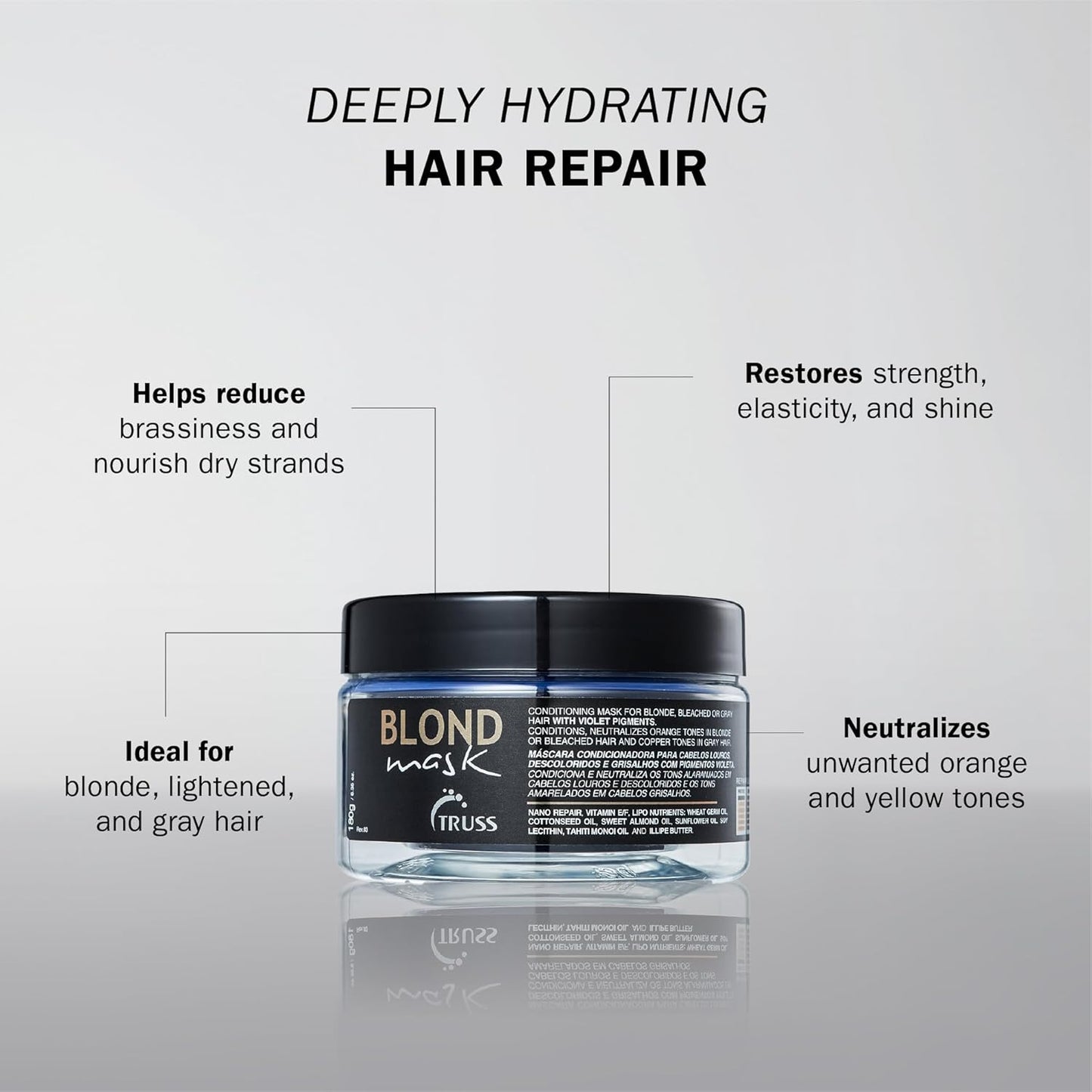 TRUSS Purple Hair Mask & Blonde Toner - Deep Conditioning Treatment for Blonde & Gray Hair - Neutralizes Orange & Yellow Tones - Restores Strength & Shine (6.35 oz)