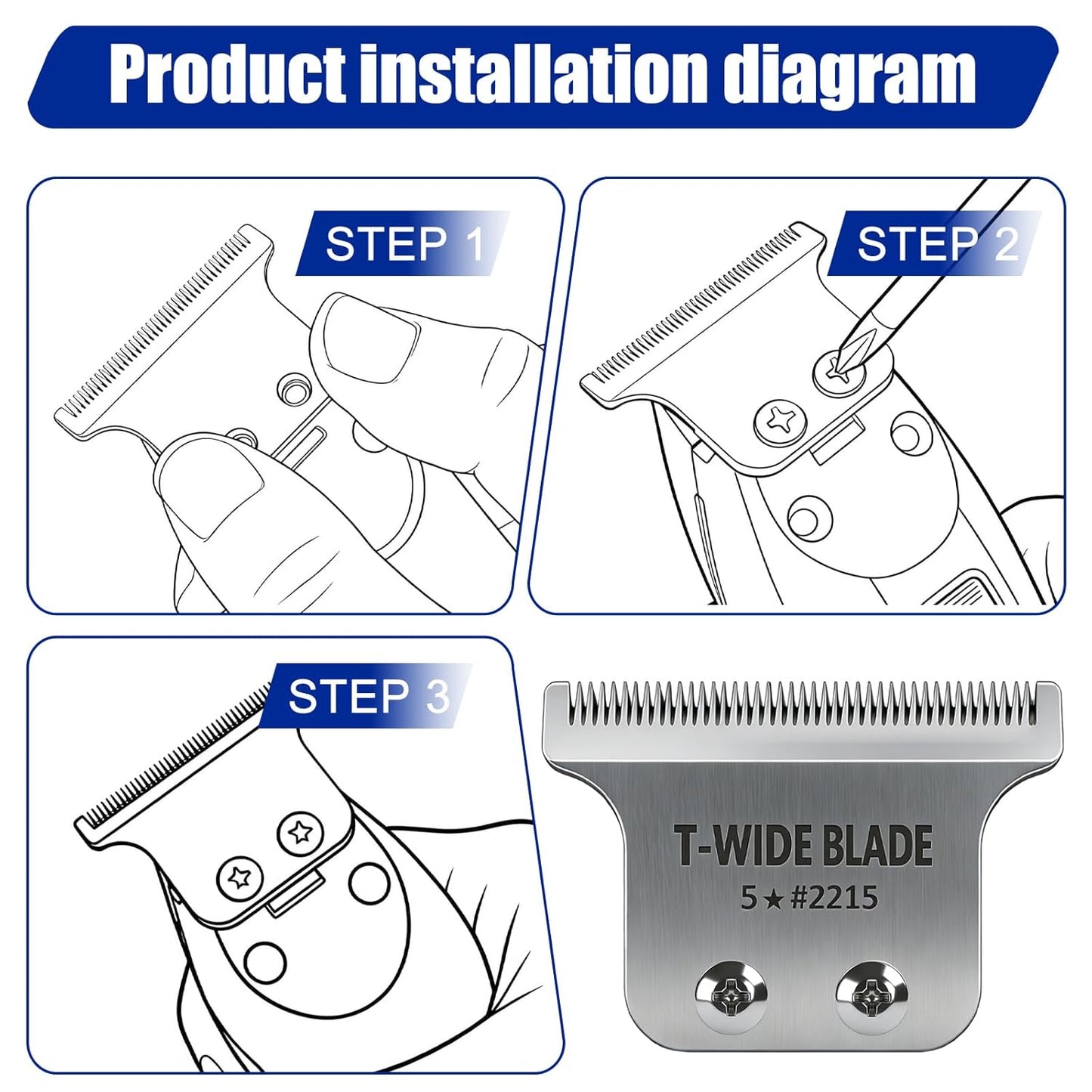 Wahl 5 Star Detailer Li Trimmer Replacement Blades - Adjustable Zero-Gap Stainless Steel, Silver | 2 Pack