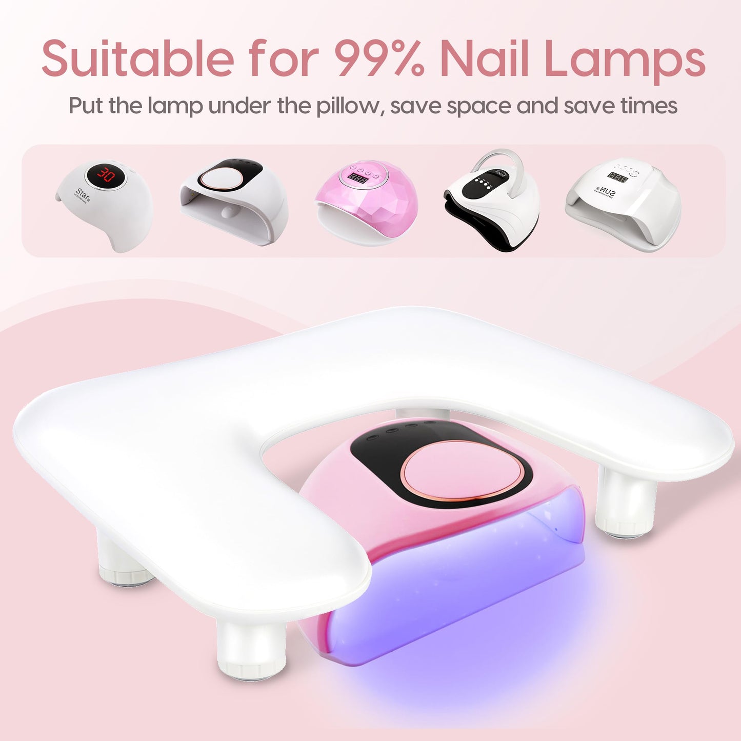 Delanie U2 Height Adjustable Nail Arm Rest, Acetone Resistant PU Leather U-Shaped Nail Hand Rest for Nail Tech Manicure Salon Use, White