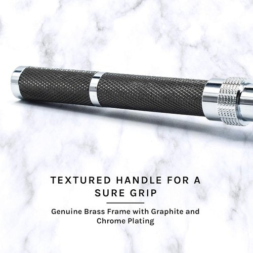 Parker 96R Graphite Gray Butterfly Safety Razor - Long Handle with 5 Premium Blades Included