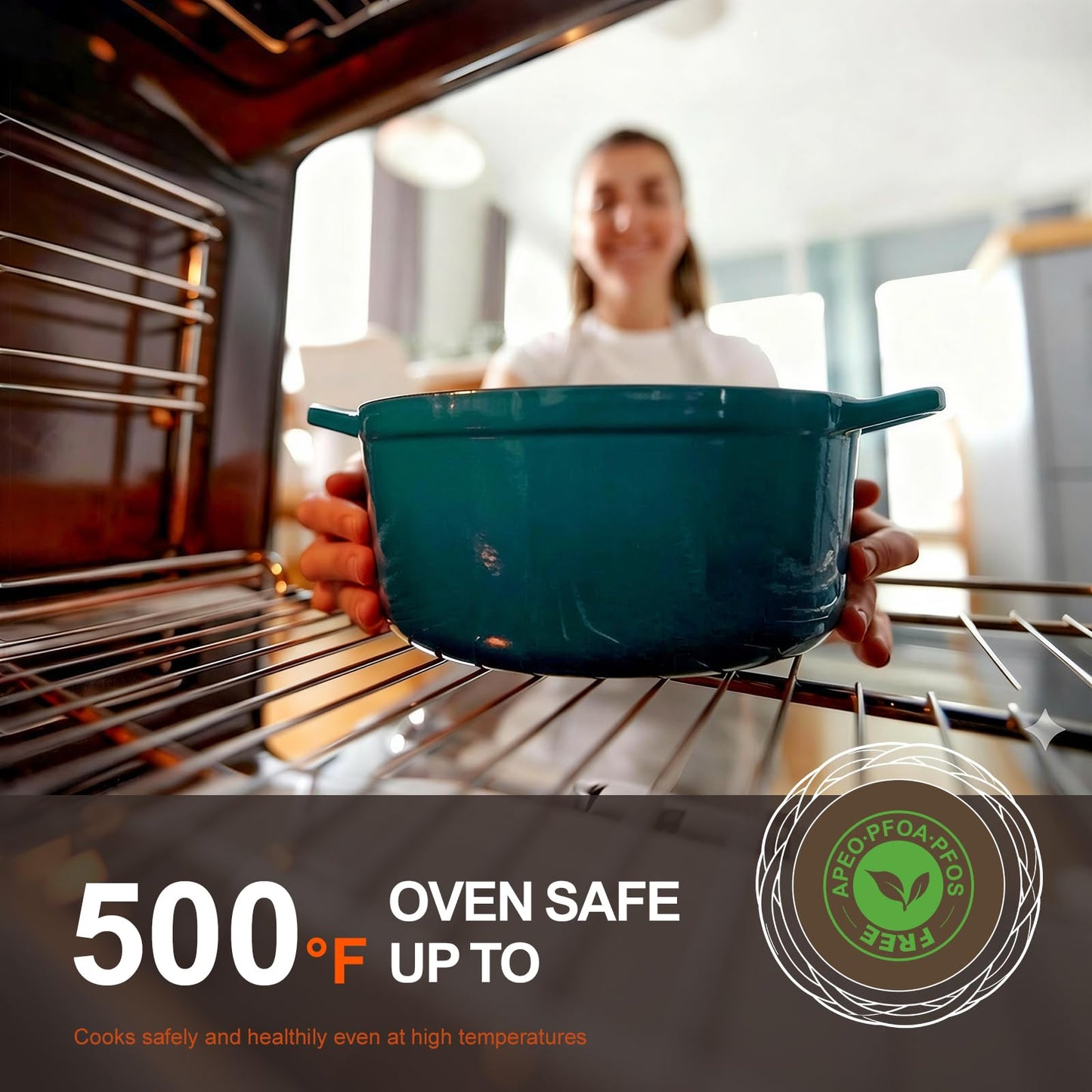 Overmont Enameled Cast Iron Dutch Oven - 4.5QT Pot with Lid Cookbook & Cotton Potholders - Heavy-Duty Cookware for Braising, Stews, Roasting, Bread Baking bottle green