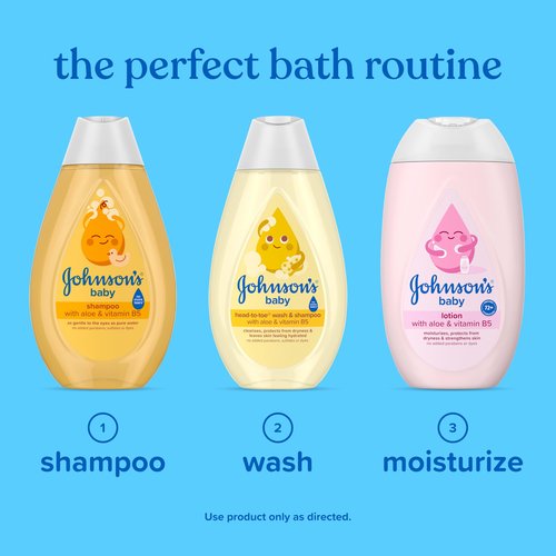 Johnson's Baby Shampoo with Aloe Vera & Vitamin B5, Tear Free, Newborn Essentials, No added Parabens & Sulfates, Hypoallergenic, Baby Essentials, 13.6 fl. oz