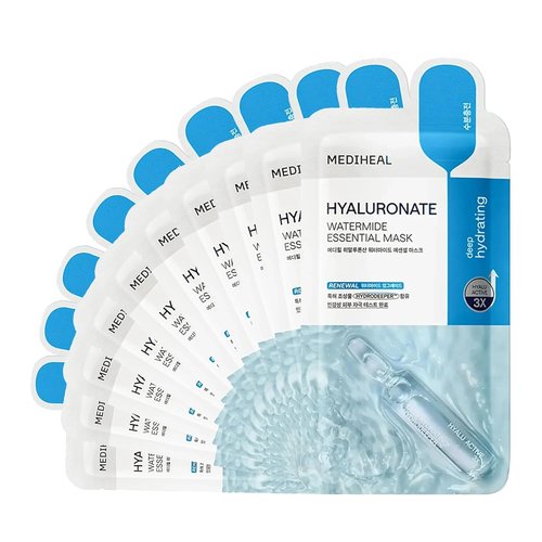 Mediheal Hyaluronate Watermide Face Mask - Hydrating Sheet Masks With Hyalu Active 3x | 10 Count