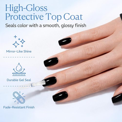 AZUREBEAUTY Gel Top Coat - No Wipe High Gloss Finish | 18ml Clear Long-Lasting Nail Polish for UV LED Manicure