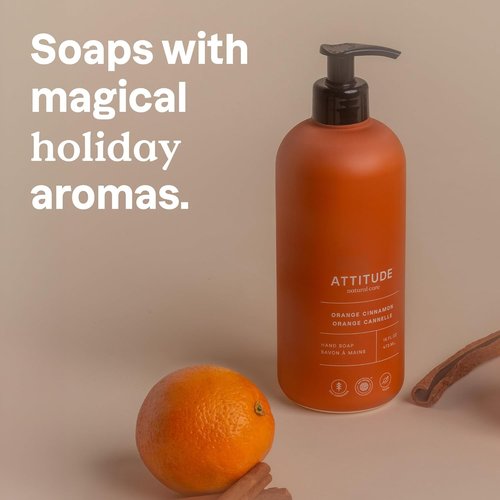 ATTITUDE Liquid Hand Soap - EWG Verified, Vegan & Plant-Based | Limited Edition Orange Cinnamon, 16 Fl Oz (Pack of 3)