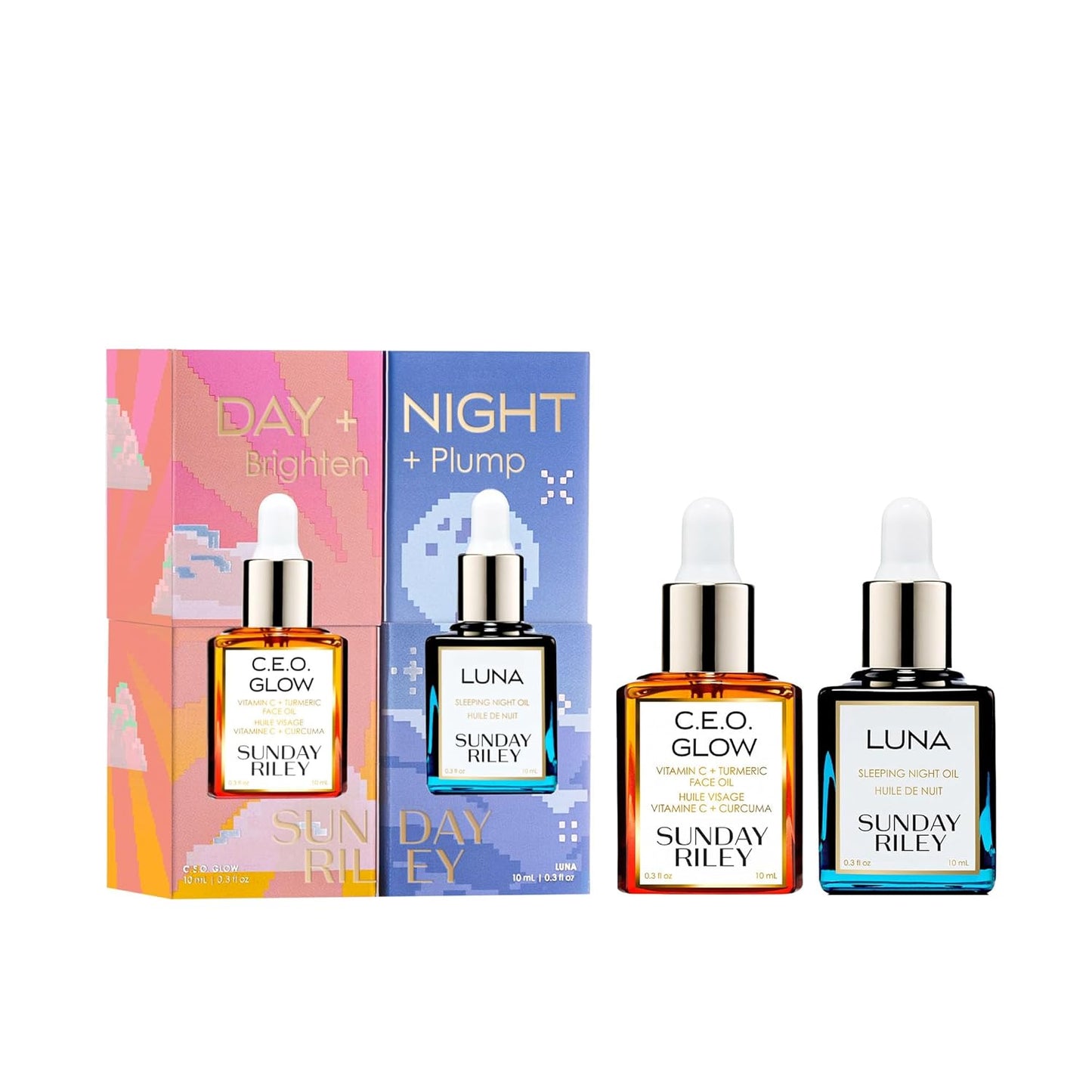 Sunday Riley Brighten & Plump Set - Day & Night Skincare Duo for Radiant Skin