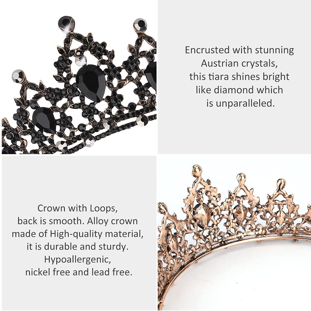 Didder Black Tiara, Crystal Princess Crown for Girls, Queen Tiara for Women Rhinestones Tiaras and Crowns for Women Tiaras for Girls Hair Accessories for Wedding Bridal Birthday Prom Costume Gift