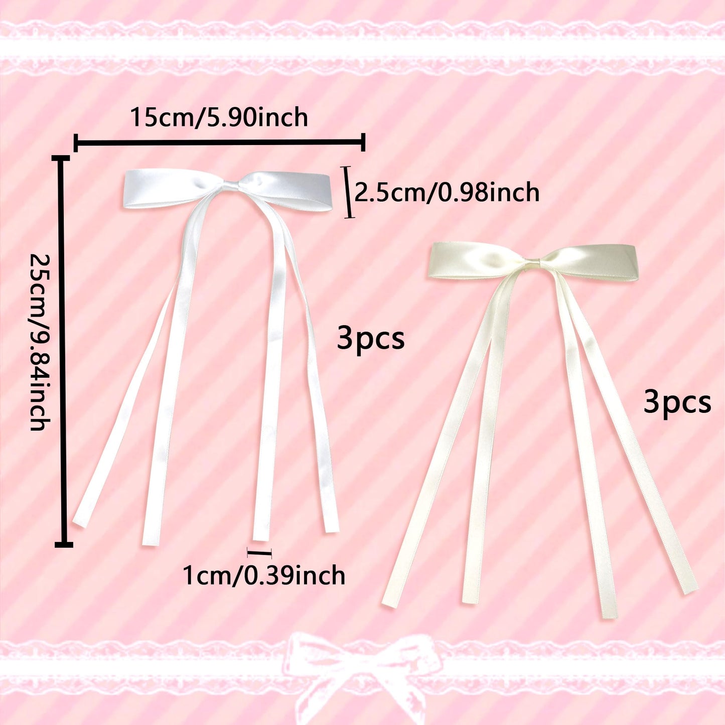 JeVenis 6 PCS White Ribbon Hair Accessories - Bows, Claw Clips for Long Thick Hair, Barrettes