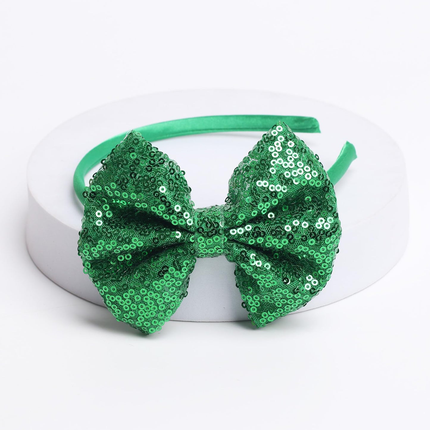 Kiszu Sparkly Sequin Hair Bow Headbands Fashion Glitter Cute Boutique Ribbon Bows for Girls, Kids, and Women (Christmas Green)