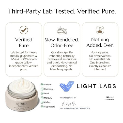 Pure Whipped Tallow Face Moisturizer - Unscented, 100% Grass-Fed Beef Tallow | Handmade in USA