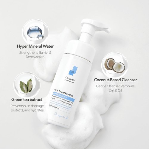 Dr. Deep All-In-One Cleansing Foaming Facial Cleanser - Gentle Makeup Remover for Bumpy Skin & Blackheads - 5.07 fl. oz