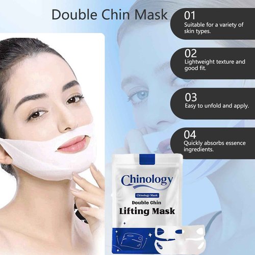 Chinology Double Chin Lifting Mask, Reusable Upgraded Double Chin Reducer, Helps Create A Three-Dimensional Jawline, Sleep Mask for Face and Neck Upgraded Deep Collagen Firming Mask (5 Pcs)