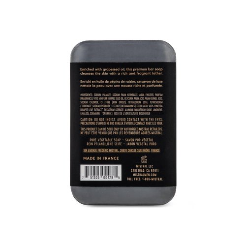 Mistral Black Amber Luxury Bar Soap for Men - Natural, Moisturizing & Paraben-Free | 8.8 oz Made in France