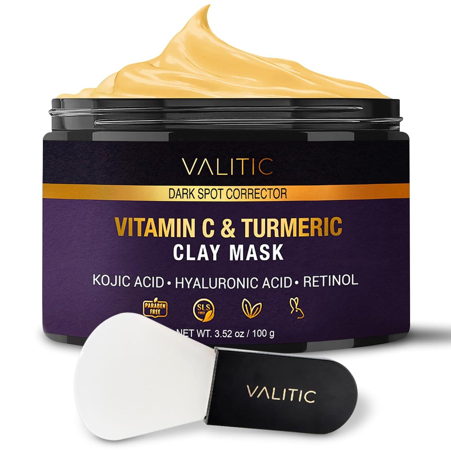 VALITIC Vitamin C & Turmeric Clay Mask - Dark Spot Corrector with Kojic Acid & Retinol - 100g