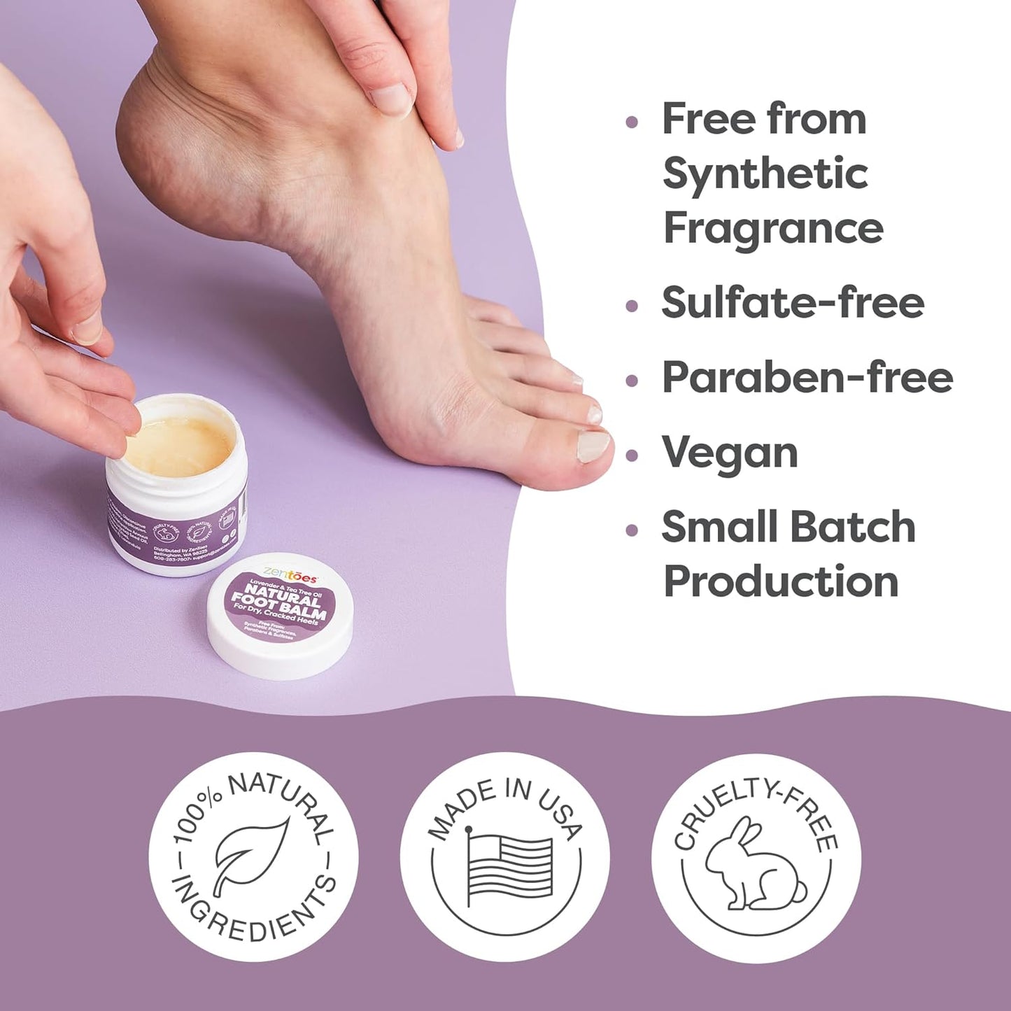 ZenToes Natural Foot Balm - Hydrating Cream for Dry, Cracked Heels & Feet | Soothes & Softens Skin | 2oz