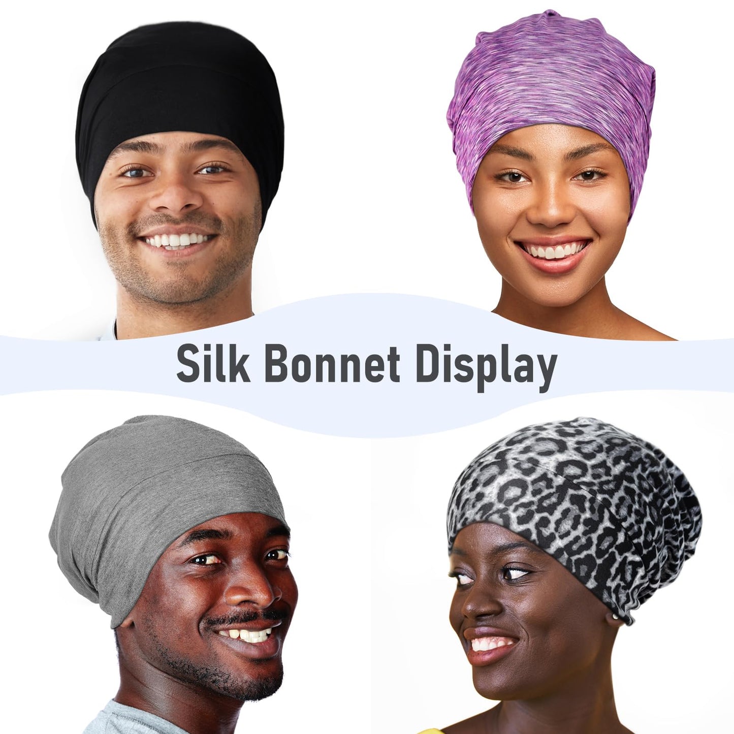 SOLZEK Real Silk Bonnet for Sleeping Hair Wrap Men Women Curly Adjustable Night Cap for Natural Hair Anti Frizz Stay on Double Layer 1Pcs (Leopard)