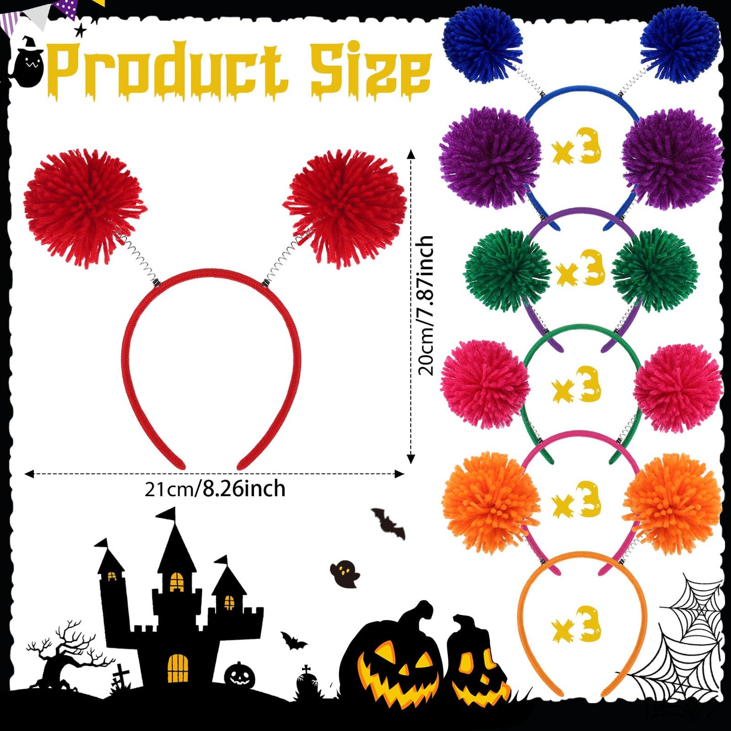 Censen 18 Pcs Pom Pom Headband Head Bopper Wrapped Funny Headband Birthday Halloween Party Headwear for Women Adult Accessory(Multicolor)