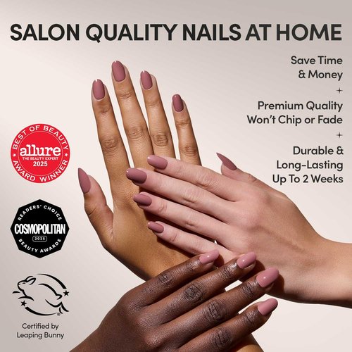 Glamnetic Press On Nails - Short Round Fake Nails, Muted Mauve Purple Nails, Mauve Mood | 12 Sizes - 30 Nail Kit with Glue | Gift for Mom
