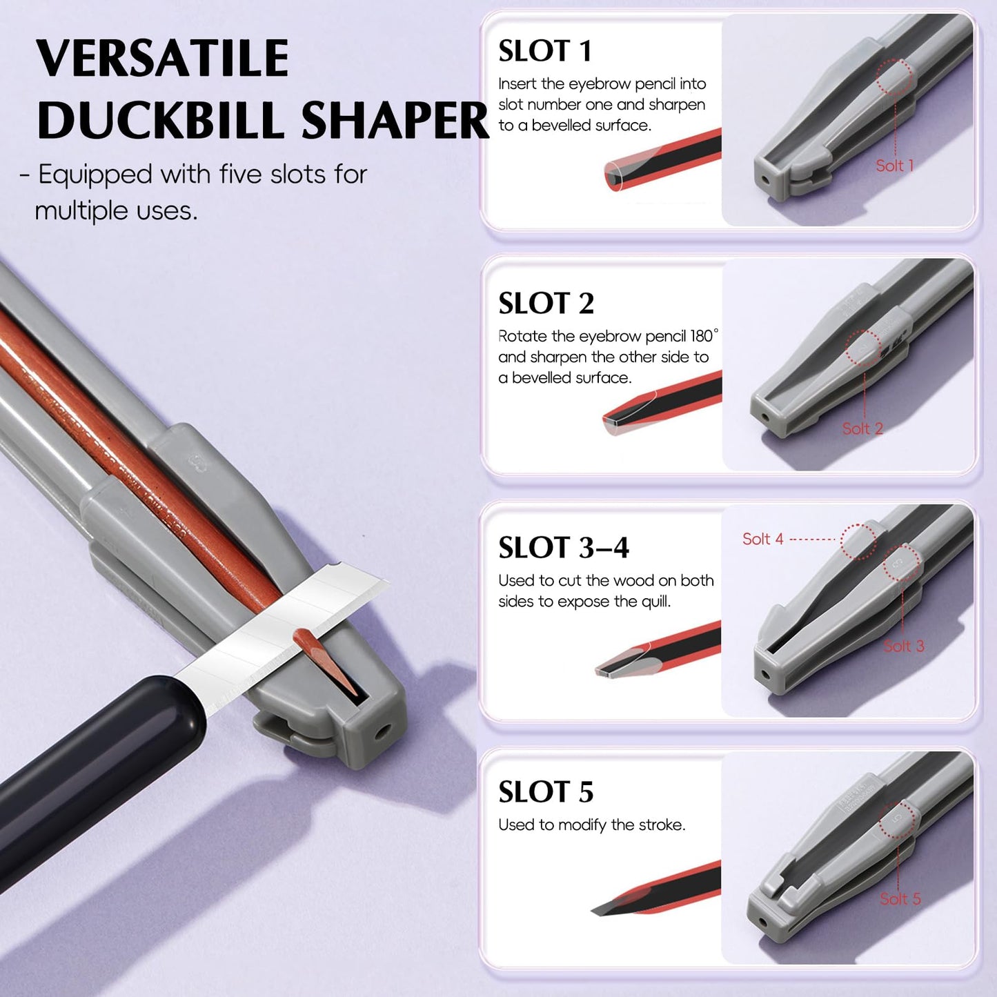 Eyebrow Pencil Shaper Cosmetic Sharpener - Eyeliner and Lip Liner Sharpener for Waterproof Peel Off Brow Pencils - Compact Duckbill-Shape Makeup Tools