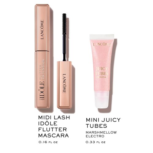 Lancôme Juicy Tubes Lip Gloss & Lash Idôle Flutter Extension Mascara Duo - Limited Edition Travel Set | Hydrating Marshmallow Electro & Lengthening True Black