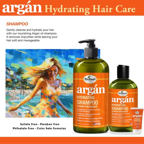 Difeel Argan Hydrating Shampoo - Natural Sulfate-Free Argan Oil for Nourished Hair | 33.8 oz.