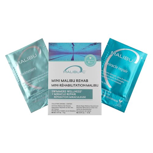 Malibu C Mini Rehab Swimmers Wellness | 2 Remedy Packets for Discoloration Correction & Shine Restoration