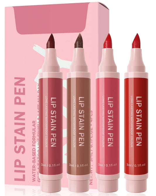 Skiennix Lip Stain Liner Pen Set | 4 Pcs Hydrating Lip Liner Kit with Long-Lasting Waterproof Matte Finish