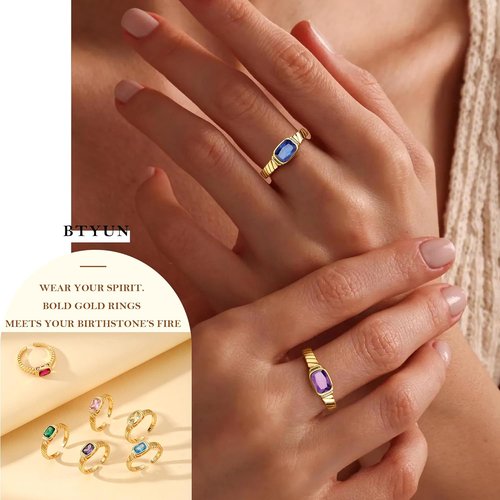 **Regine Switzerland Gold Rings for Women - Non-Tarnish Birthstone Adjustable Stackable Ring | Perfect Gift for Mother's Day, Graduation, and Anniversaries**