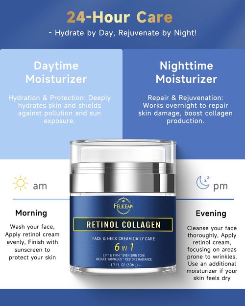 Felicemy 6-in-1 Face Cream for Men - Anti-Aging Moisturizer with Retinol & Hyaluronic Acid | 1.7 Fl Oz