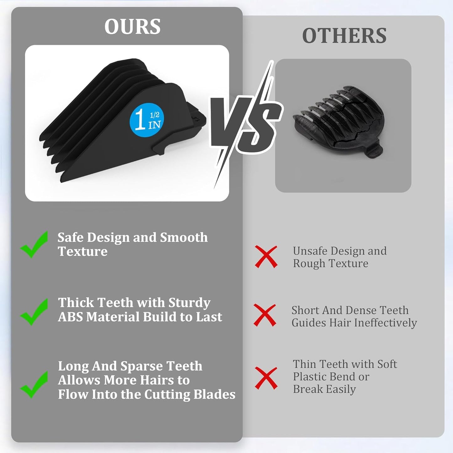Wahl Clipper Guards - Extra Long Hair Clipper Attachments | 6-Piece Set in Black, 2.5" Size