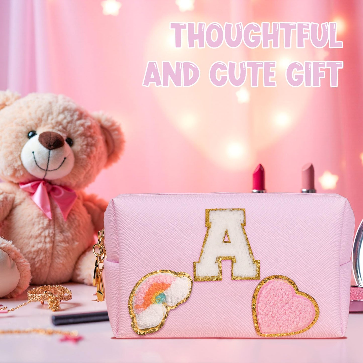 Elilier 2025 Graduation gifts, Girls Gift Girls Gifts Personalized Portable Monogram Cosmetic Bag, Cute Makeup Pouch, Preppy Stuff Gift for Girls, Friends, Daughter, Niece (Medium)