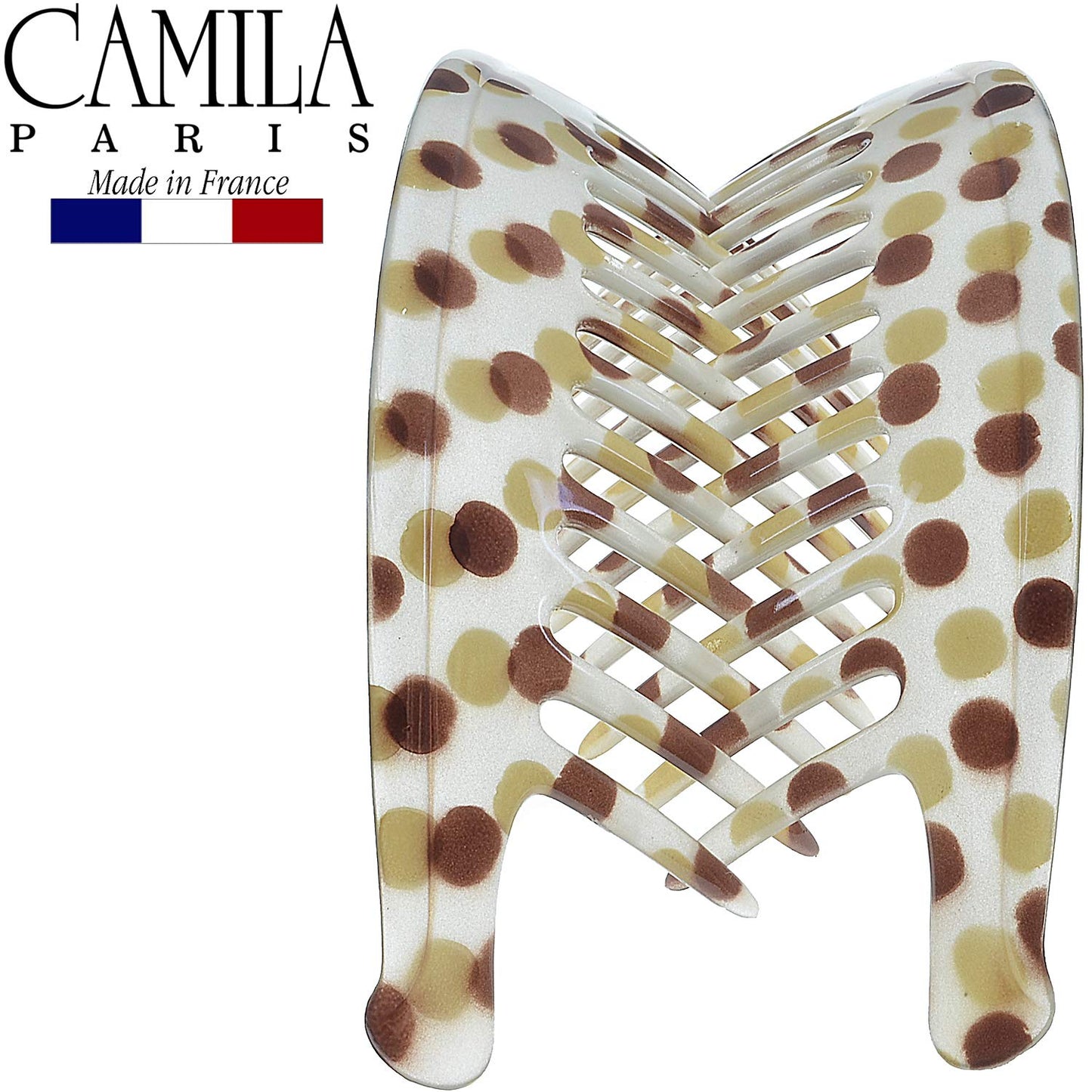 Camila Paris CP1248/2 French Hair Side Combs, Dots Interlocking Combs French Twist Hair Combs, Strong Hold Hair Clips for Women Bun Chignon Up-Do, Styling Girls Hair Accessories, Made in France